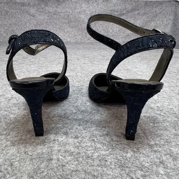 Bandolino Navy Blue Lace Glitter Pointed Toe Ankle Strap Pumps Formal Heels 7.5M - Picture 3 of 8